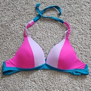Hot Pink and Blue Halter Bikini Top - Free Bottoms
